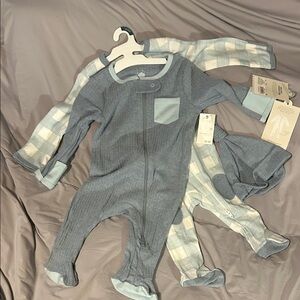 Cloud Island Blue and Plaid Kids Footie Onesie